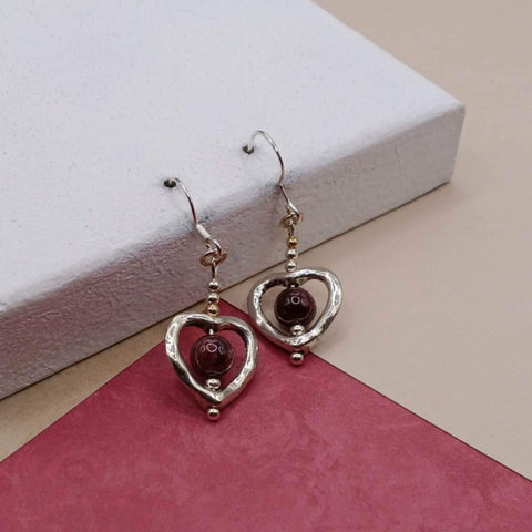 Garnet Heart Earrings