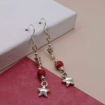 Red Crackle Agate Star Patriotic Earrings