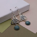 Green Indian Agate Cabochon Celtic Knot Earrings