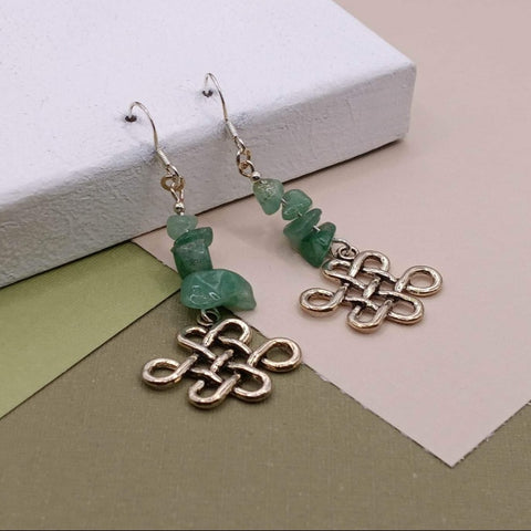 Green Aventurine 4-Stone Celtic Knot Earrings