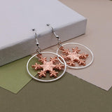Rose Gold Plate 2 Tone Snowflake Hoop Earrings