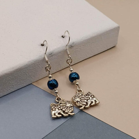 Blue Hematite Leo Zodiac Earrings