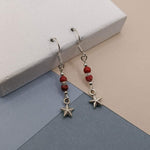 Red Crackle Agate Patriotic Star Earrings