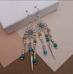 Green Turquoise & Sunstone Boho Earrings