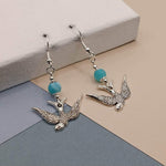 Teal Frosted Crackle Agate Bird Earrings