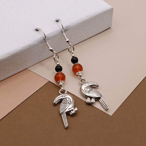 Orange Quartzite & Onyx Toucan Mullet Earrings