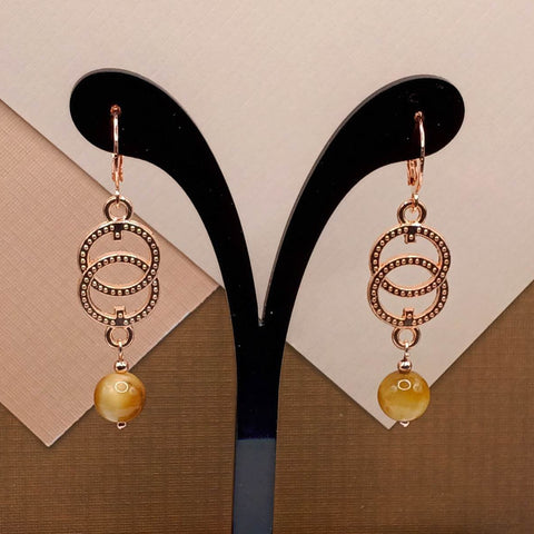 Butterscotch Tigers Eye Rose Gold Plated Infinity Earrings