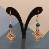 Teal Tigers Eye Rose Gold Plated Square Earrings