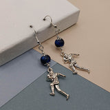 Blue Tigers Eye Football Player Earrings
