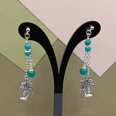Green Turquoise Palm Tree Mullet Earrings