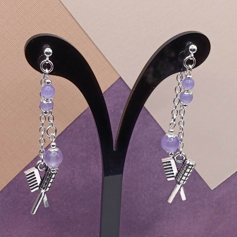 Purple Chalcedony Brush & Comb Mullet Earrings